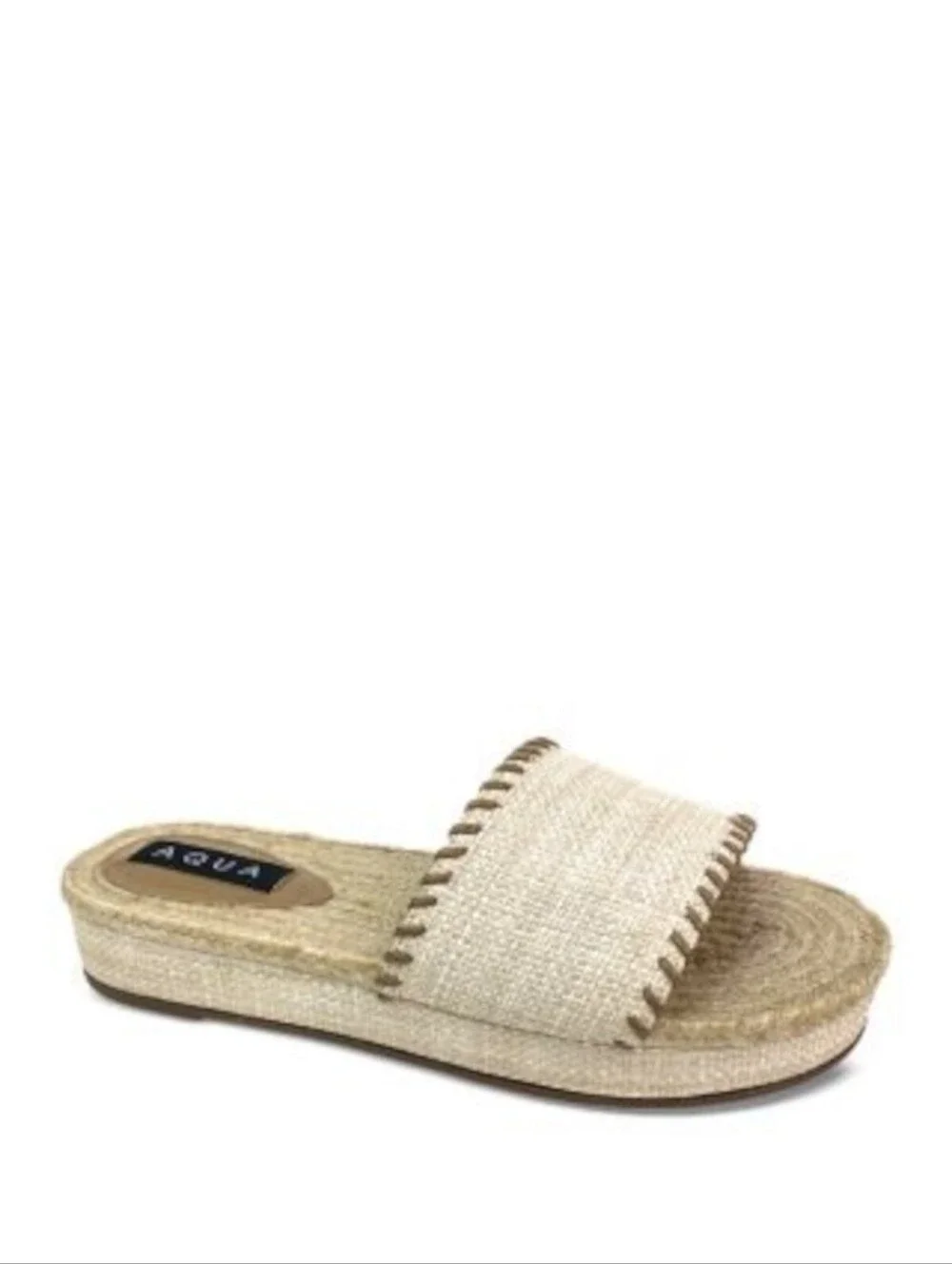 AQUA Cream Woven Espadrille Slide Sandal Whipstitch Platform Size 8.5B NWT